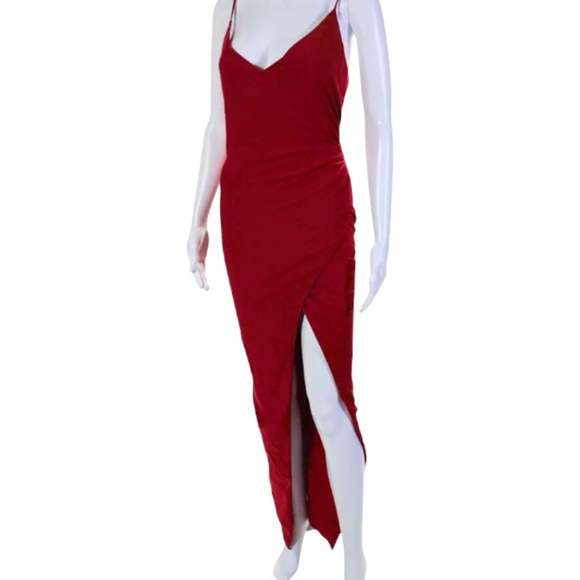 Black Halo Red Bowery Formal Maxi Dress Size 10 Ruched Slit Gown - Picture 2 of 11